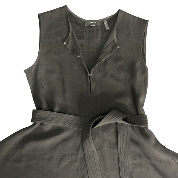 Theory Black Sleeveless Belted Mini Dress Size P+ Fit & Flare - Picture 4 of 8